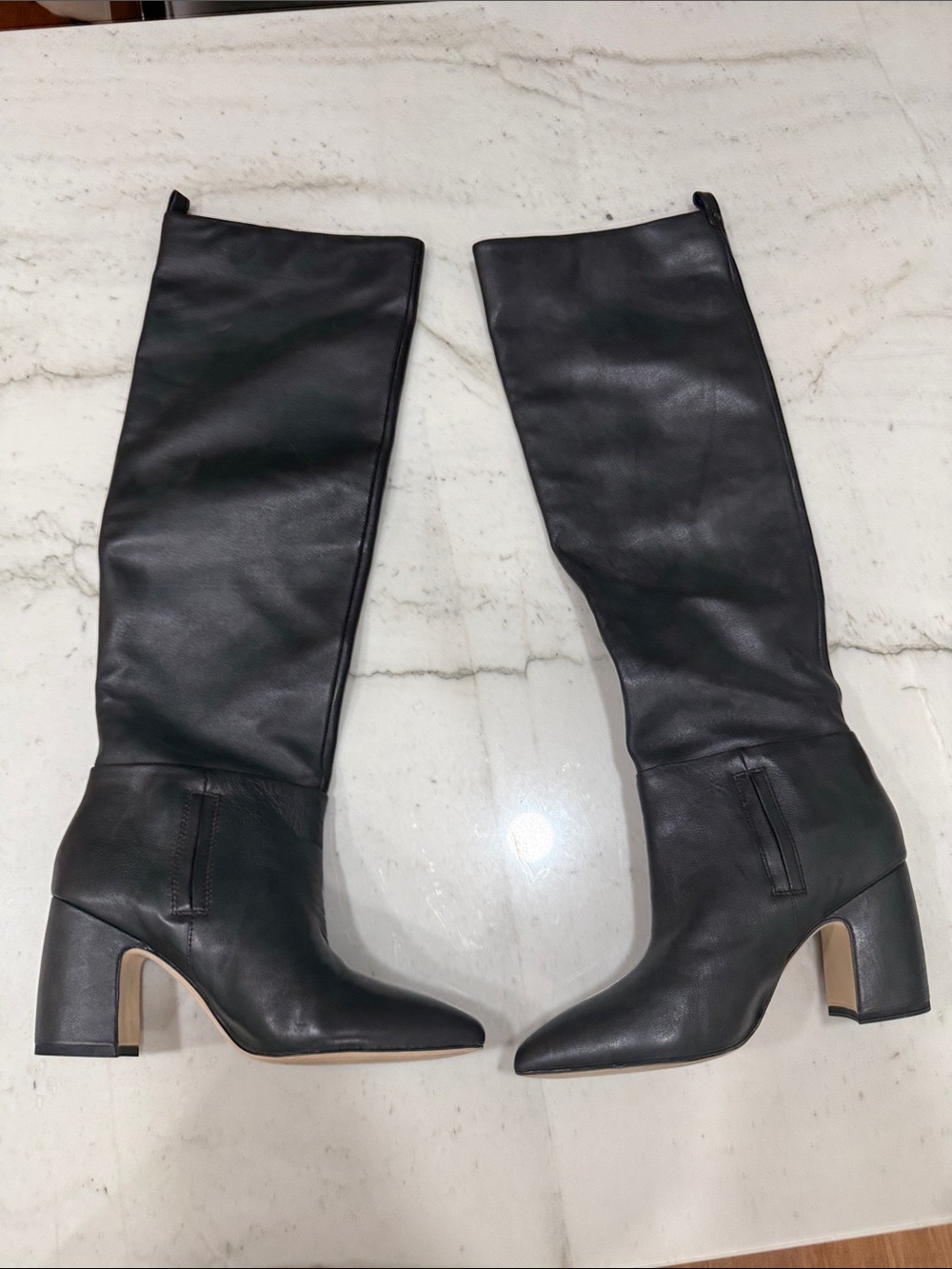 Sam Edelman 8.5 Tall Black Leather Block Heel Women's Boots